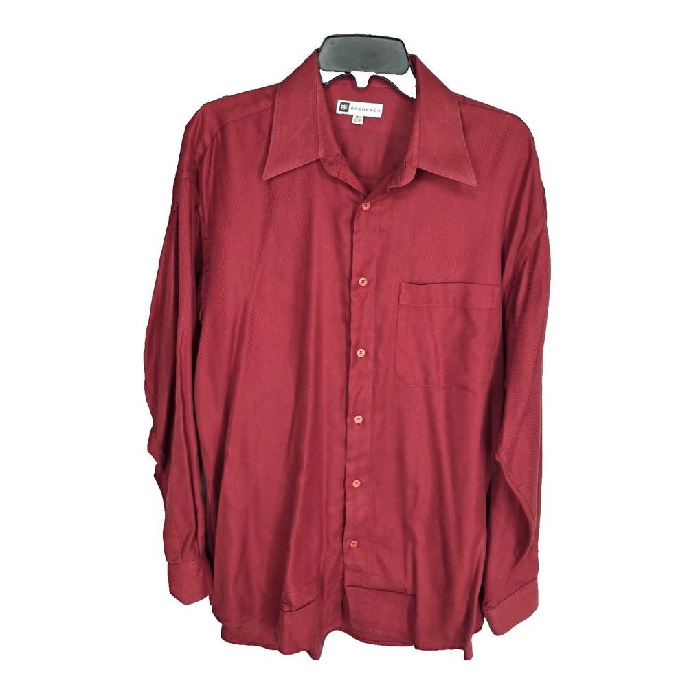 Bachrach Dress Shirt‎ Mens 15.5 32/33 Red Button Up Long Sleeve  Cotton